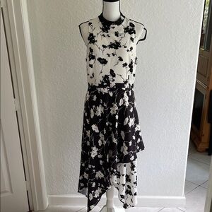 Mikael Aghal black white floral sleeveless dress size 10